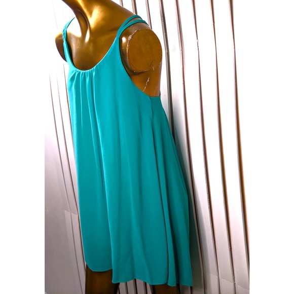 SuNianJinYi Halter Top Dress Aqua Blue Open Back Drop-Tail  Layered Fabric Large - Picture 4 of 12
